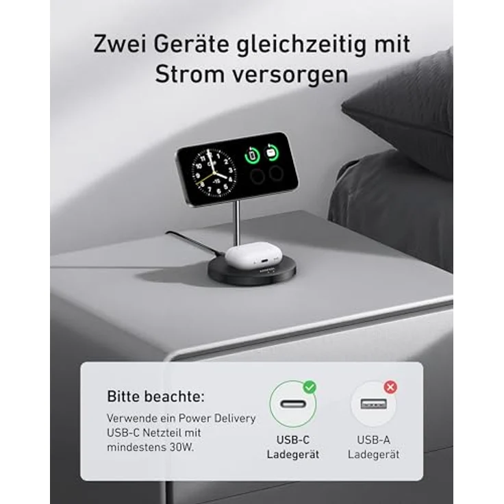 Anker MagGo 15W MagSafe Ladegerät, 2-in-1 Qi2 Induktive Ladestation für iPhone 16/15/14/13/12 und AirPods Pro, mit 1,5m USB-C Kabel, ohne Netzteil – Bild 3