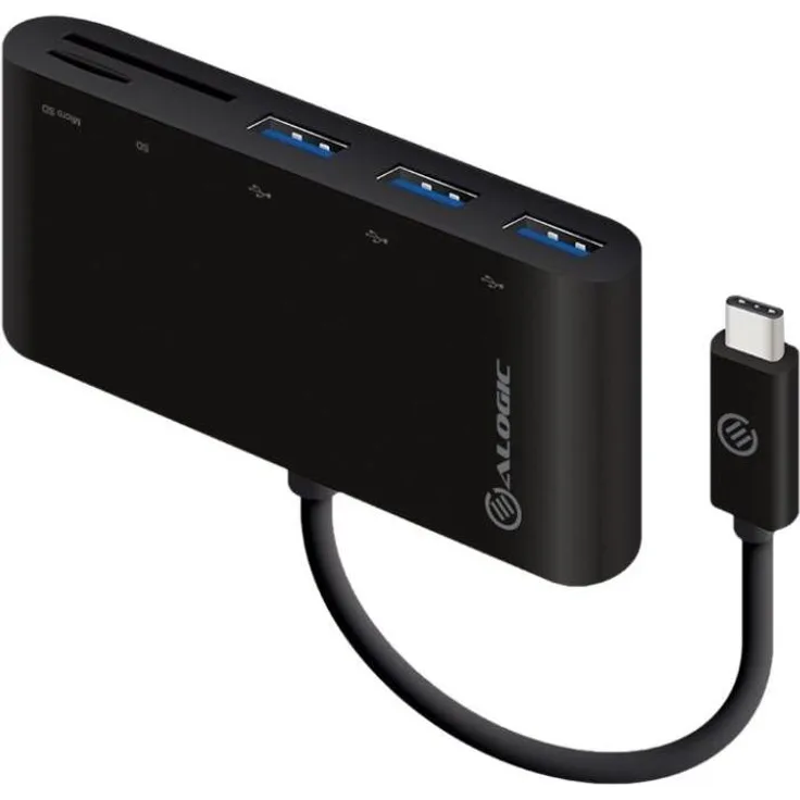 Alogic USB-C MultiPort Adapter mit Card Reader (USB 3.1), Speicherkartenlesegerät für SD und micro SD, Schwarz