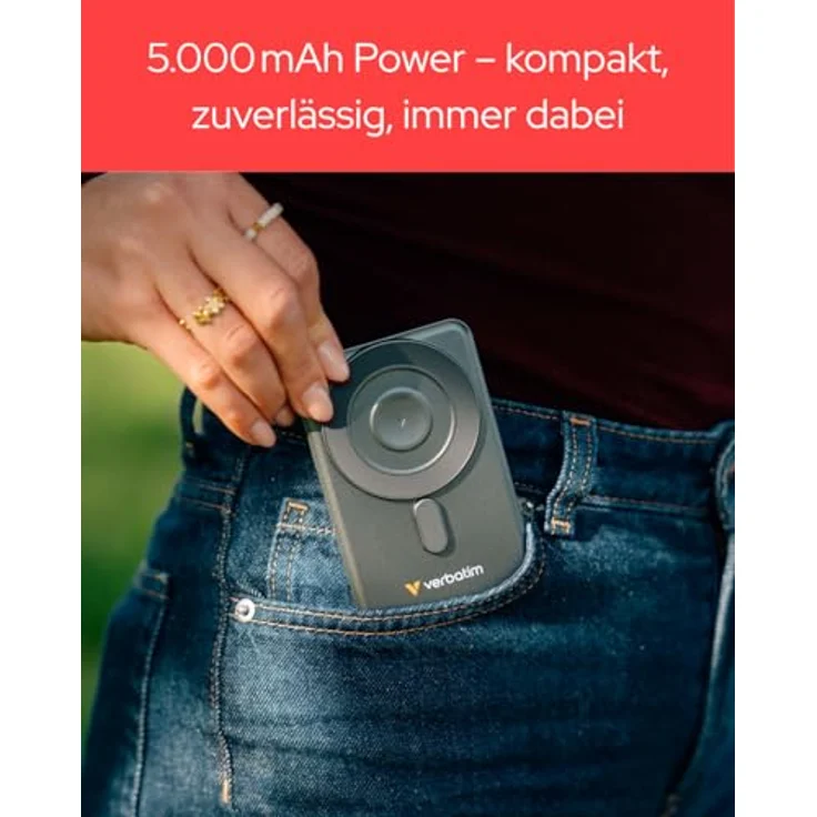 Verbatim Charge 'n' Go 2C Powerbank, 5000mAh, kabelloses Laden mit Ständer, grau – Bild 10