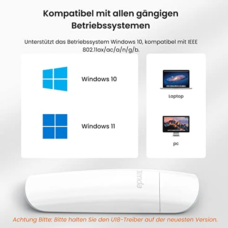Tenda U18 WiFi 6 WLAN Stick, AX1800 Dualband USB-Adapter mit WPA3, MU-MIMO, USB 3.0, unterstützt Windows 10/11, weiß – Bild 5