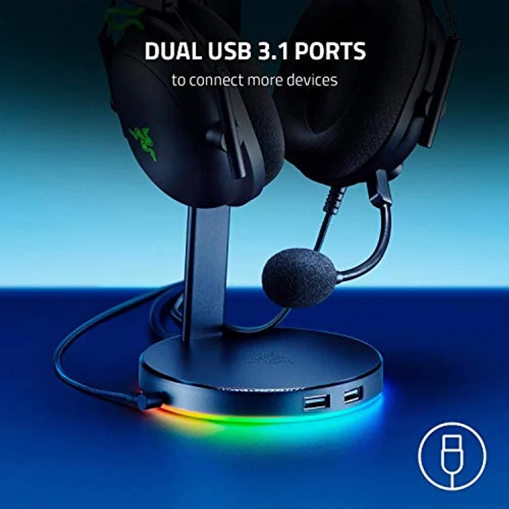 Razer Base Station V2 Chroma - Headset-Ständer mit USB-Hub und RGB-Beleuchtung (USB-Hub mit 7.1 Surround Sound, Integrierter Kopfhörer-Halter, Rutschfester Standfuß, Chroma RGB) Quartz – Bild 3
