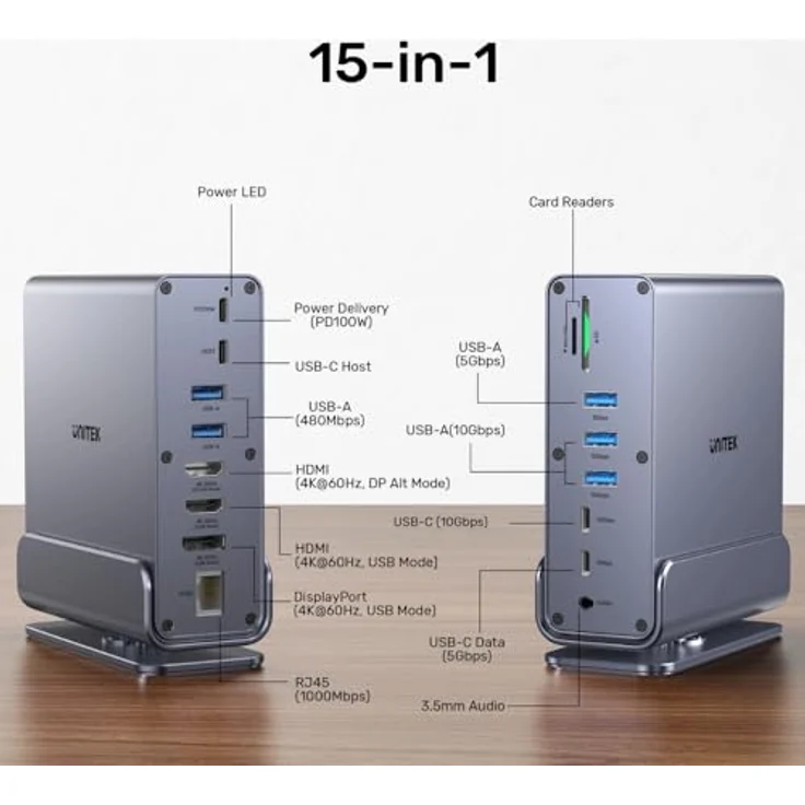 Unitek Docking Station USB-C mit 2 x HDMI, DisplayPort und 1GbE Ethernet – Bild 4