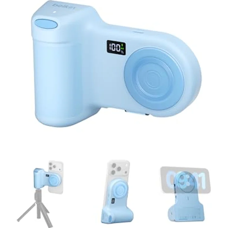 Belkin Stage PowerGrip, Magnetischer Kameragriff mit 9300mAh Powerbank, Einziehbarem USB-C-Kabel, Bluetooth, Stativadapter und LCD-Display, Handyladegerät für iPhone und Pixel – Bild 1