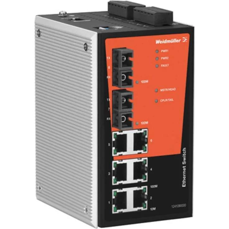 Weidmüller Switch Hutschiene 6x10/100Mbps 1286810000, 6-Port unmanaged Netzwerk-Switch für industrielle Anwendungen, robuste Bauweise
