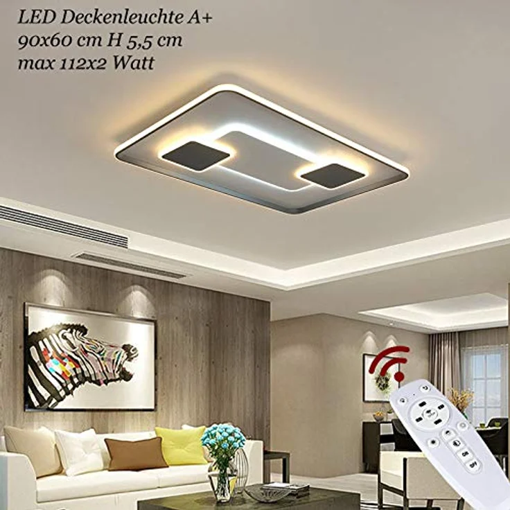 Eurotondisplay LED Deckenleuchte 9641-CFX, 90x60 cm 224W, Fernbedienung, dimmbar, weiß/schwarz, A+ – Bild 2