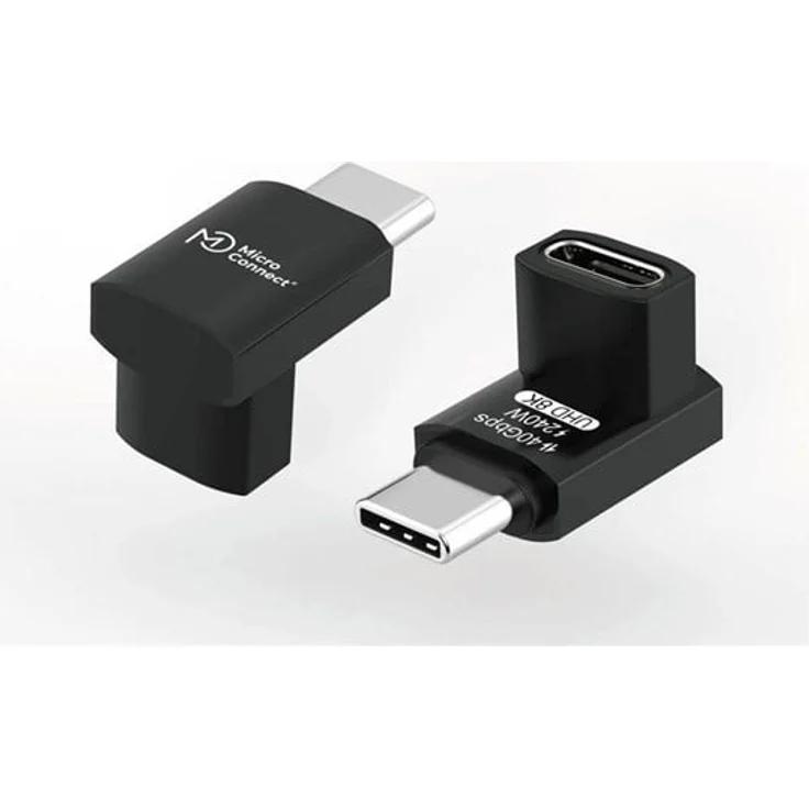 MicroConnect Premium - USB-C Adapter, 24 pin USB-C (M) gerade zu 24 pin USB-C (W) gewinkelt, USB4 Gen3x2, 40 Gbps, 240W Power Delivery, Aluminium