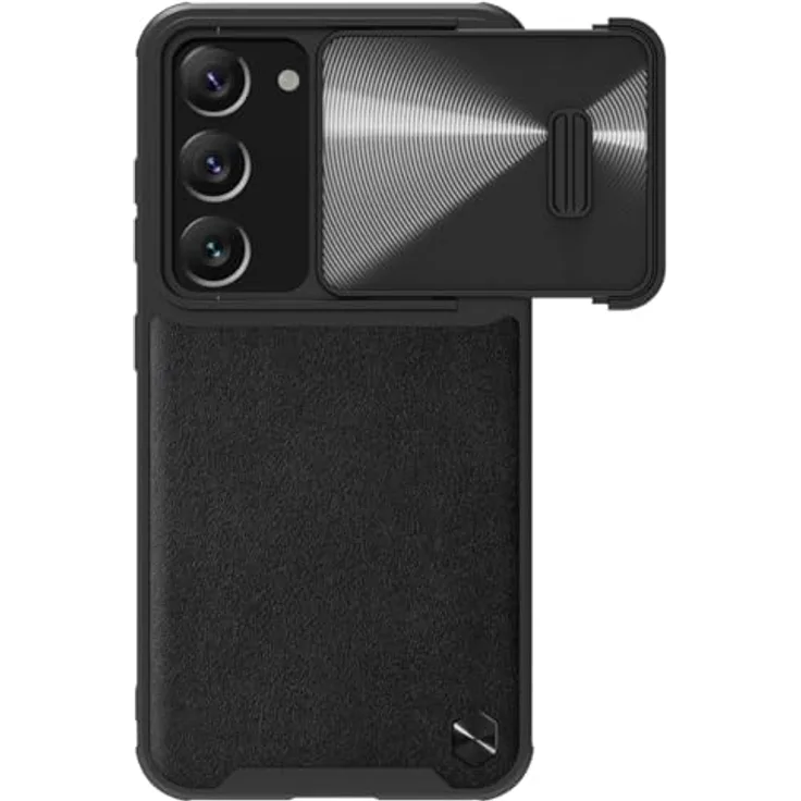 Nillkin Leather CamShield Samsung Galaxy S23 Plus Hülle, Schwarz, mit Kamera Slider und Sturzschutz
