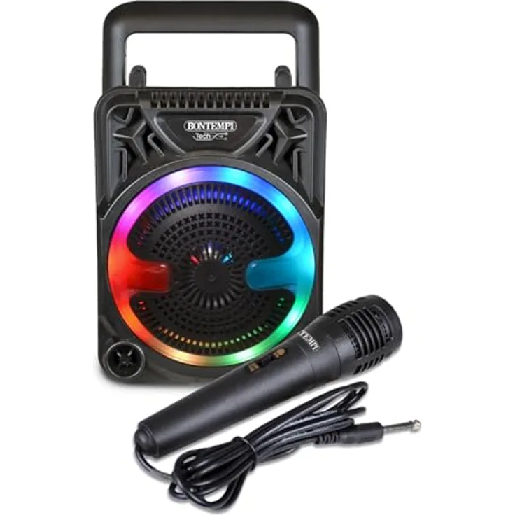 Bontempi Mini Lautsprecher Wireless mit Mikrofon, RGB-Lichtern, Radiofunktion, 125x125x180mm