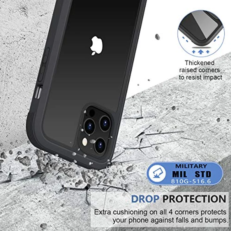 Miracase 360 Grad Hülle für iPhone 12/12 Pro (6.1 Zoll), Ganzkörper Schutzhülle mit integrierter Glas Displayschutzfolie, stoßfest, schwarz – Bild 4