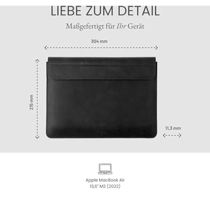 FIXED Oxford Lederhülle 13,6 Zoll für MacBook Air (2022) M2/M3, iPad und andere Geräte: Handgefertigte Laptoptasche aus italienischem Rindsleder, Hülle mit Magnetverschluss, Schwarz – Bild 5
