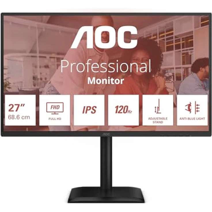 AOC Q27E4U 27 Zoll QHD-Monitor, 120 Hz, IPS, 1 ms MPRT, Adaptive Sync, Höhenverstellung, USB-Hub, Schwarz – Bild 2