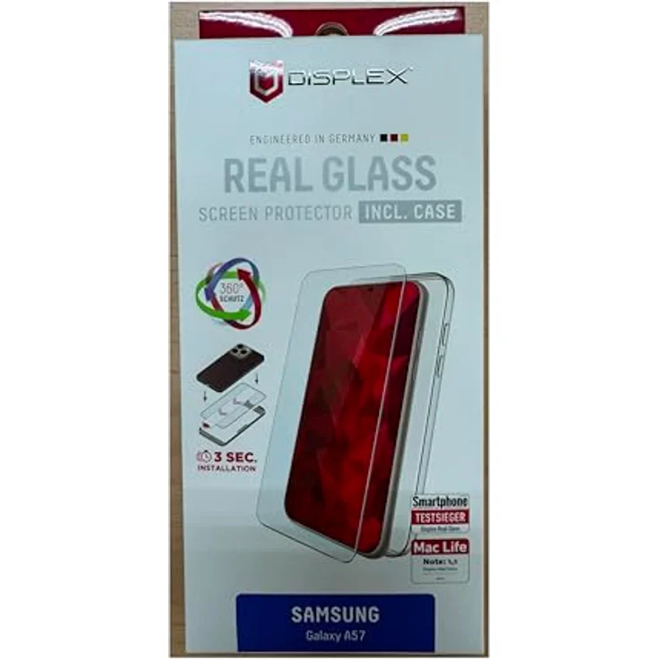 Displex Real Glass Panzerglas Displayschutz + Case für Samsung Galaxy A57, 10H gehärtetes Glas, kratzfest, blasenfrei mit EASY-ON® MountMaster – Bild 2