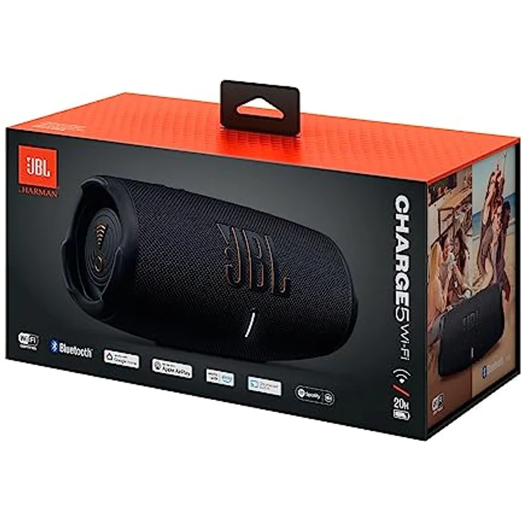 JBL Charge 5 Wifi – Kabelloser Lautsprecher mit Bluetooth und Wifi – Wasser- und staubdicht – Integrierte Powerbank – Bis zu 20 Stunden Akkulaufzeit – Schwarz – Bild 5