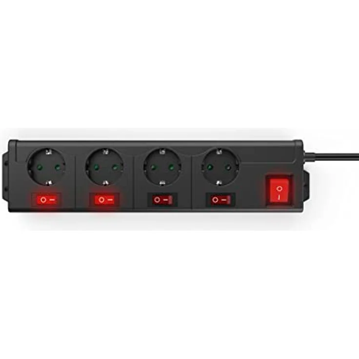 Hama 4-fach Steckdosenleiste einzeln schaltbar (Wandmontage, extra großer Buchsen-Abstand, Stecker 90° gedreht, 1,4m Kabel, Kindersicherung) Mehrfachsteckdose Steckerleiste schwarz – Bild 3