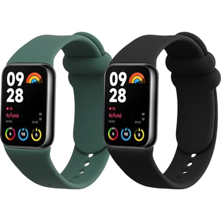 kwmobile 2x Uhrenarmband für Xiaomi Mi Band 8 Pro, Fitnesstracker Band Set aus TPU Silikon, verstellbar 14-22 cm, Schwarz Dunkelgrün – Bild 1