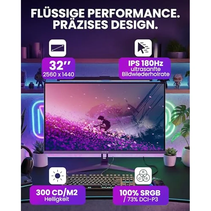 Arozzi Nova, 32 Zoll Gaming Monitor mit 180Hz QHD und IPS-Panel, lila – Bild 2