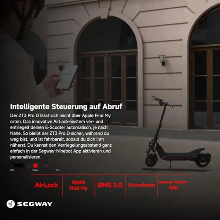 Segway-Ninebot Segway ZT3 Pro D, E-Scooter mit Straßenzulassung, 70 km Eco- Reichweite, 56km Reichweite bei 20km/h, Vollfederung, 120 kg Tragfähigkeit, 25% Steigung, Apple FindMy, Offroad-Reifen, wasserfest - Ninebot – Bild 5