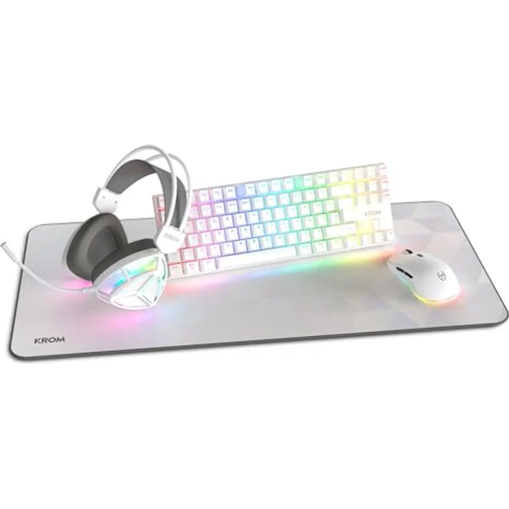 Krom NXKROMKLASS, Kabelgebundene USB-Tastatur mit mechanischen Switches, QWERTY-Layout, LED-Beleuchtung, Weiß – Bild 1