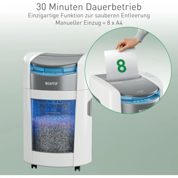 Leitz IQ OptiMax Autofeed 200, Partikelschnitt Aktenvernichter P-4, 200 Blatt Kapazität, BRT Technologie, 21 l Behälter – Bild 7
