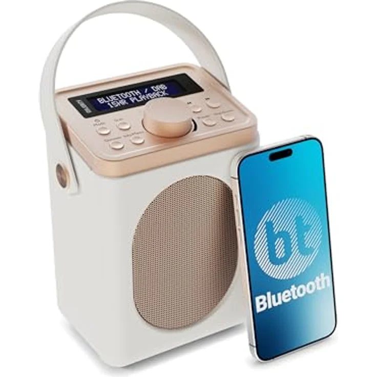 MAJORITY Little Shelford DAB Plus Radio, Küchenradio UKW mit Bluetooth, batteriebetrieben oder Steckdosenradio, Mini Digitalradio mit Doppelalarm, cremefarben – Bild 1