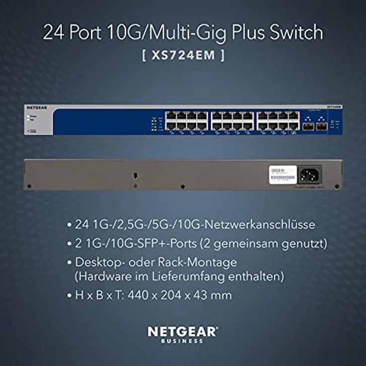 Netgear XS724EM 24-Port 10G-Multi-Gigabit LAN Switch Smart Managed Pro (mit 2x 10G-SFP+, Desktop- oder Rack-Montage mit ProSAFE Lifetime-) grau – Bild 2