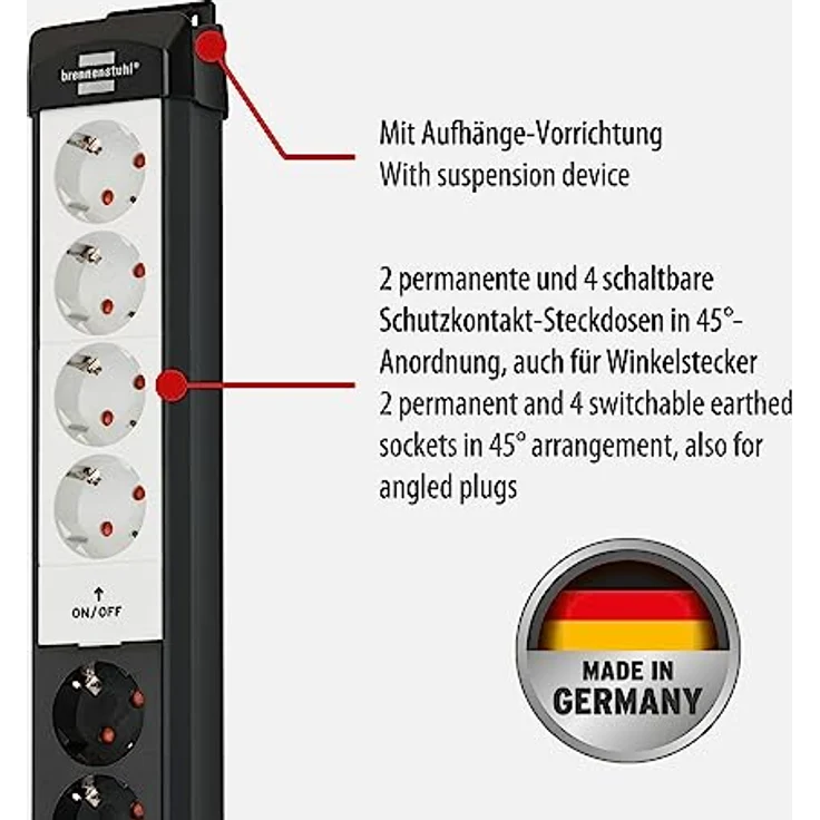 Brennenstuhl, Steckdosenleiste Premium-Line Comfort Switch Plus, 6-fach Schalter, 3m Kabel, erhöhter Berührungsschutz – Bild 2