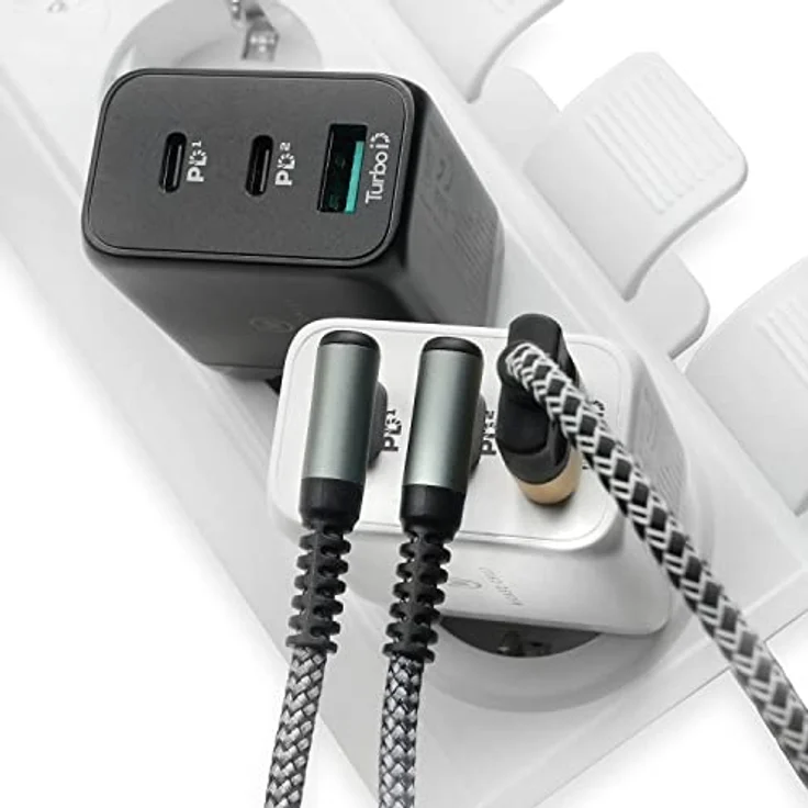 Wicked Chili 65W USB-C GaN Ladegerät, 3-Port Netzteil mit Dual USB-C und USB-A Anschluss, kompatibel mit Microsoft Surface Laptop, Surface Book, Surface Go und Surface Pro, schwarz/weiß – Bild 6