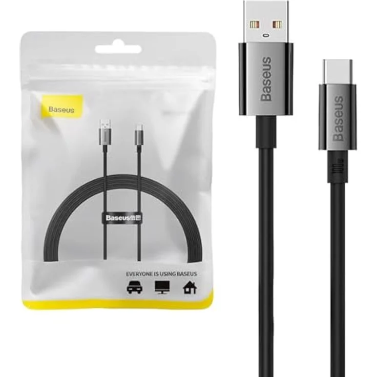 Baseus Schnell-Ladekabel USB-C 100W, 1,5m, USB/USB-C, schwarz, unterstützt 6A und 480 Mbps Datenübertragung – Bild 1