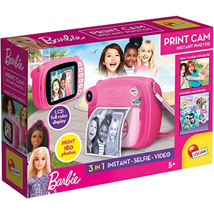 Lisciani - BARBIE Print Cam - Sofortbildkamera BARBIE für Kinder ab 5 Jahren - 3 in 1: Sofortfotos Selfie-Kamera Video - Druckt 180 Fotos - Großer Farb-LCD-Bildschirm - Aufkleber – Bild 2