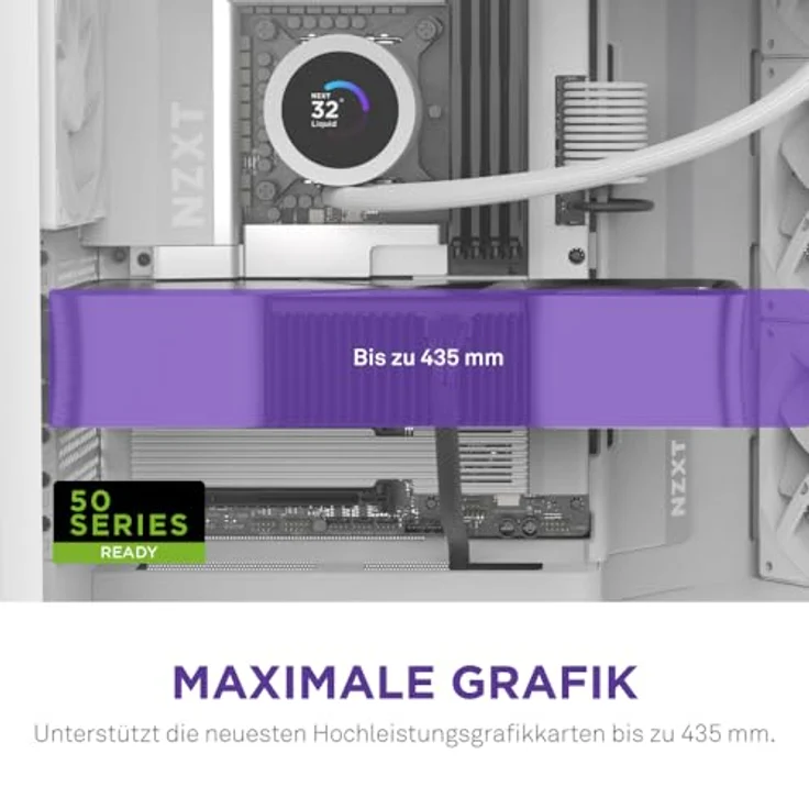 NZXT H9 Flow (2025), großes Dual-Kammer ATX Mid-Tower Airflow PC-Gehäuse mit 3 x 140mm und 1 x 120mm Lüfter, 420mm Radiatorunterstützung, gehärtetem Glas, Back-Connect bereit, weiß – Bild 5