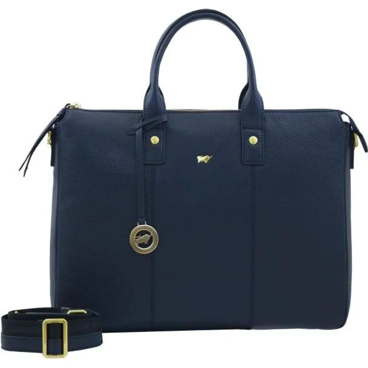 Braun Büffel Hanna, Notebooktasche aus genarbtem Rindleder, Blau mit umfangreichem Stauraum und sicherem Laptopfach