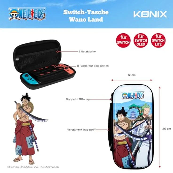 Konix One Piece Schutz- und Transporthülle für Nintendo Switch, Switch Lite und Switch OLED - Aufbewahrung von 8 Spielen - Wano Luffy und Zoro Motiv – Bild 3