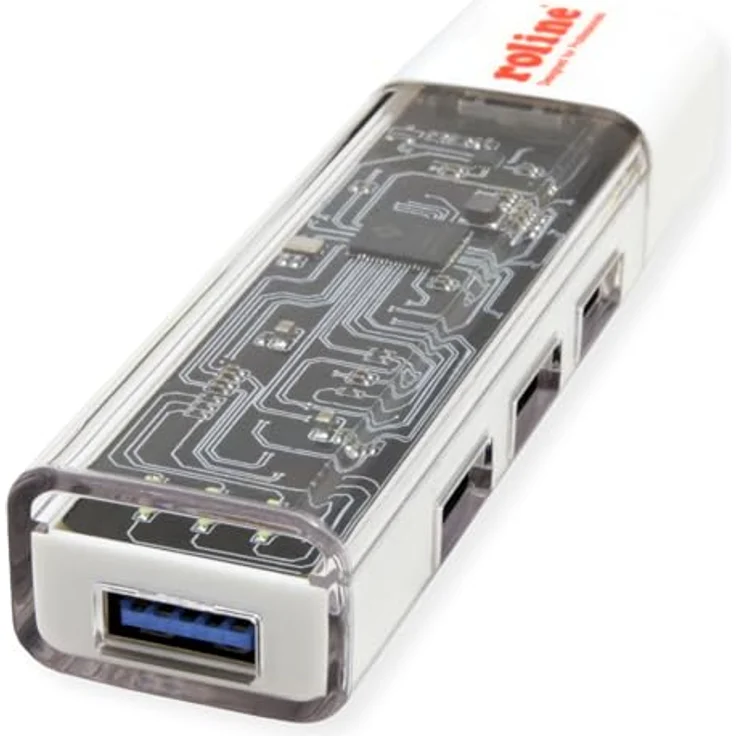 ROLINE Mobiler USB 3.2 Gen 1 Hub, 4-fach mit Typ A+C Anschluss, weiß-transparent, Datentransferrate bis 5 Gbit/s – Bild 3