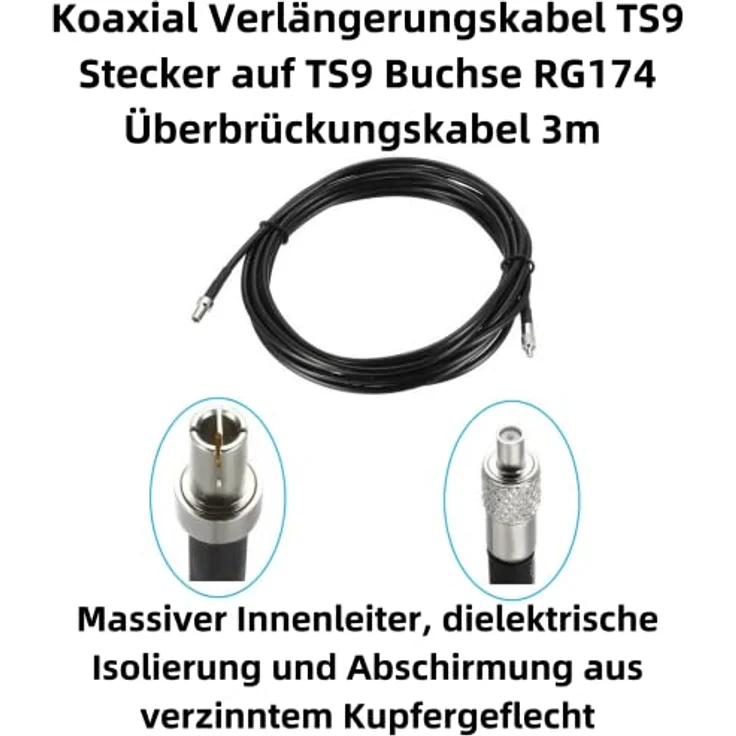 Bolwins F75S WLAN Antenne Verlängerungskabel 3m – TS9 Stecker auf TS9 Buchse, RG174 Koaxialkabel für stabile Signalübertragung – Bild 2