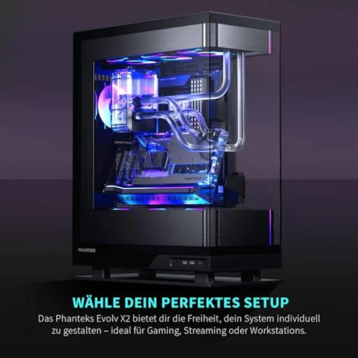 PHANTEKS Evolv X2 PC-Gehäuse, Showcase Midi-Tower, E-ATX, Tempered Glass, DRGB - schwarz – Bild 3