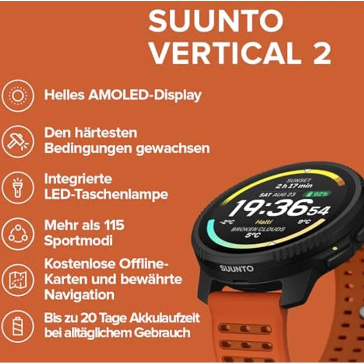 Suunto Vertical 2 (49 mm), Smartwatch mit Dual-Band-GPS, 65 Stunden Akkulaufzeit und optimiertem Herzfrequenzsensor, Titan – Bild 2