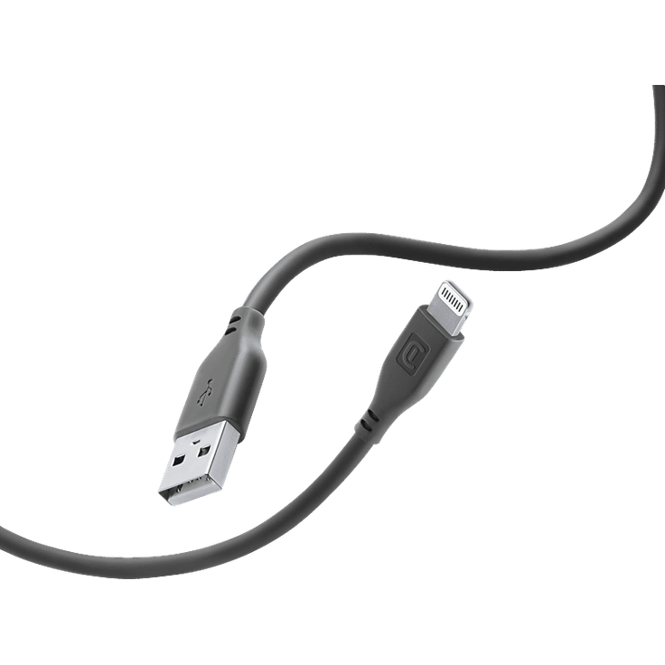 CELLULAR LINE Softtouch Lightning auf USB, 1,2 m Ladekabel in Schwarz, flexible Silikonoberfläche, bis zu 18W Ladeleistung, 480 Mbit/s Datenübertragung