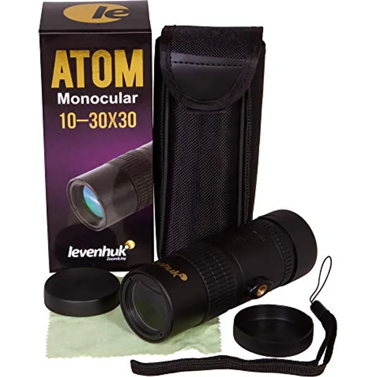 Levenhuk Atom 10-30x30 Monocular Fernglas, stufenlos verstellbare Vergrößerung von 10- bis 30-fach, leichtes Kunststoffgehäuse mit Gummibeschichtung