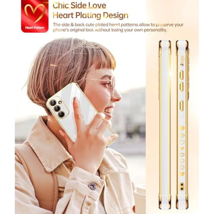 LeYi Hülle für Samsung Galaxy A55 5G, Cute Herz Muster TPU Silikon, Weiß, stoßfest mit 2 Schutzfolien und Kameraschutz – Bild 4