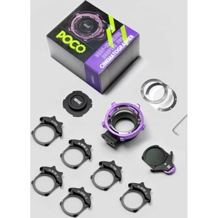 MOFAGE Poco Drop-In Filter Adapter Advanced Kit -E Mount, inkl. 8 Stop VND Filter und Clear Filter, 1/4 / 1/8 Black Mist Filter, 1/4 / 1/8 White Mist Filter und einem Orange Streak Filter – Bild 1
