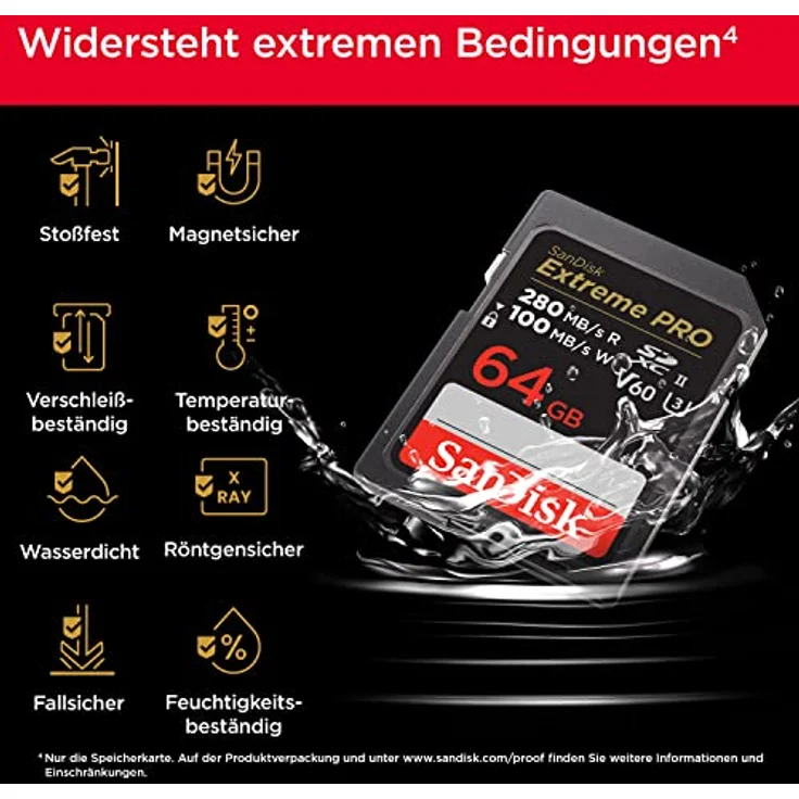 SanDisk Extreme PRO SDXC UHS-II Speicherkarte V60 64 GB (280 MB/s, 6K, 4K UHD, U3, C10, Rescue PRO Deluxe) – Bild 5