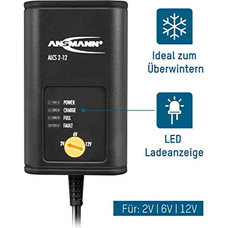 ANSMANN Batterie Ladegerät 2V - 6V - 12V mit Erhaltungsladung zum Laden & Einlagern von Blei Akkus (Gel, Wet, MF, VRLA, AGM) für Oldtimer, Motorrad, Roller, Rasenmäher, Boote usw. – Bild 2