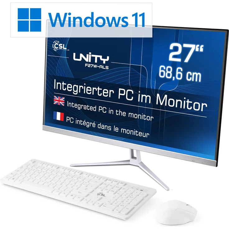 CSL-Computer All-in-One-PC Unity F27W-ALS / 1000 GB / 8 GB RAM / Win 11 Pro, weiß, 27" Full HD IPS-Display, Intel N200 QuadCore-Prozessor