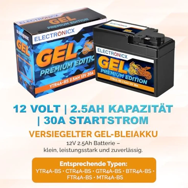 Electronicx YTR4A-BS GEL Batterie 2.5Ah 12V, wartungsfrei, auslaufsicher, rüttelfest, tiefentladungsfest für Roller, Scooter und Moped – Bild 5