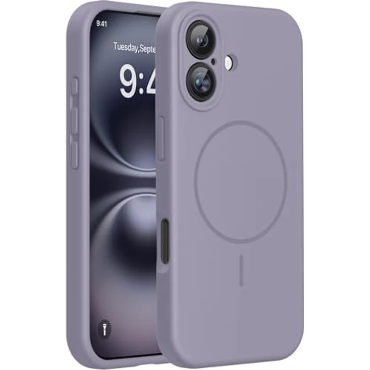 miracase iPhone 16 Hülle, Flüssig Silikon mit stoßfestem Fallschutz, kratzfestem Mikrofaser-Innenfutter, kompatibel mit MagSafe, Lavendel Grau – Bild 1