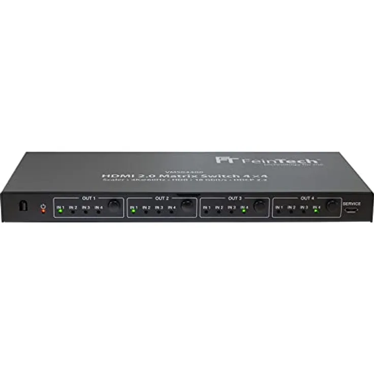 FeinTech VMS04400 HDMI 2.0 Matrix Switch 4x4 mit Scaler 4 in/Out 4K 60Hz Ultra-HD 18Gbps