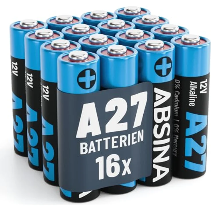 ABSINA 27A 12V Alkaline Mini Batterie, auslaufsicher & langlebig, 16er Pack für Garagentoröffner und mehr – Bild 1