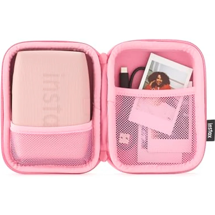 INSTAX Mini LINK Smartphone Printer case, Soft Pink - Hartschale mit Kreuzschraffur-Design, interne Netztasche, in zartem Rosa erhältlich – Bild 2