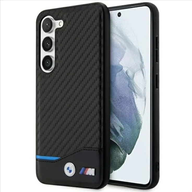 BMW Handyhülle Case Samsung Galaxy S23 Plus, Tricolor Leder mit Metall- und M-Logo, 6,6 Zoll, Schwarz, stoßfest und passgenau