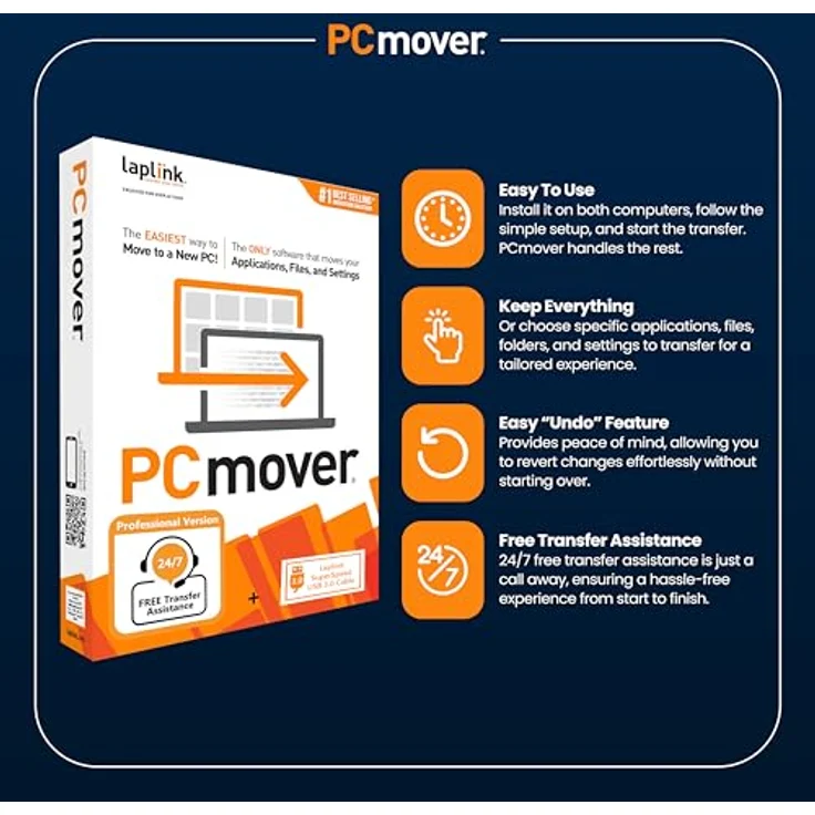 LAPLINK PCmover Professional 11, Migration Software für Anwendungen & Dateien, inkl. 1,80 m USB 3.0 Kabel, Automatische Übertragung, 1x Nutzung – Bild 2